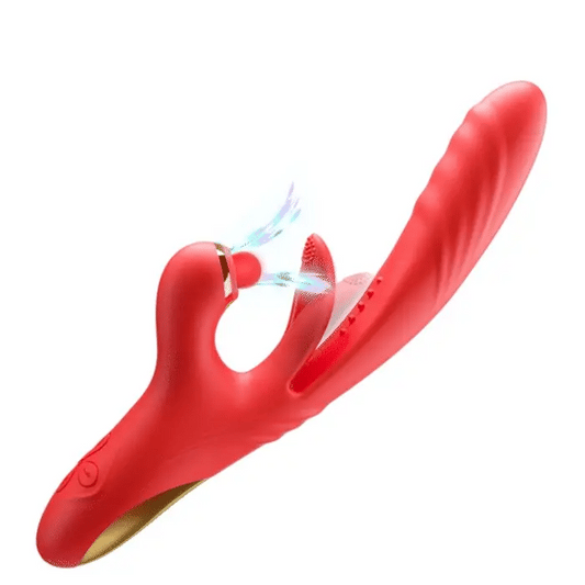 5 IN 1 thrusting vibrator with licking, vibration, heating and clit tapping