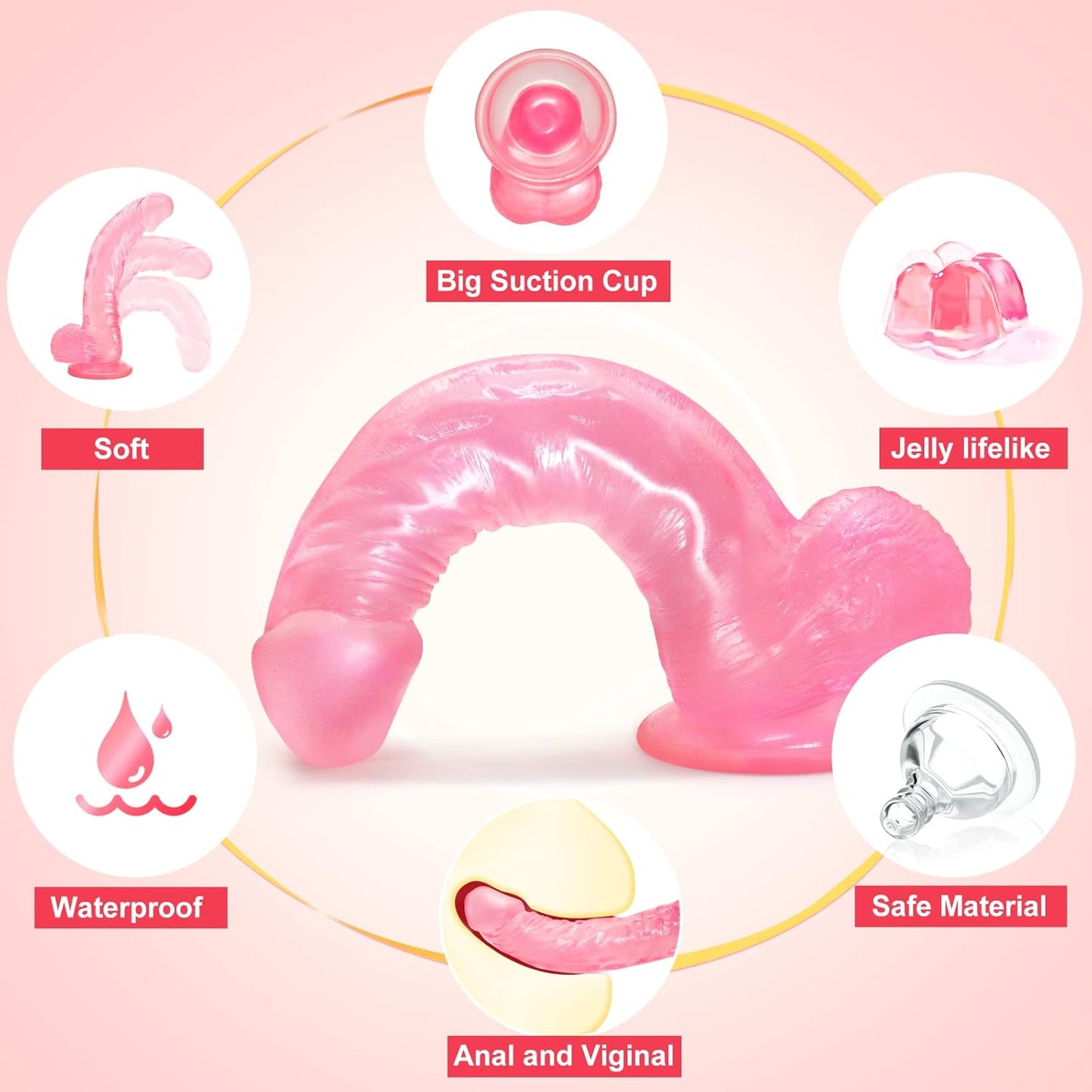 Pink Jelly Realistic Dildo 9 Inch
