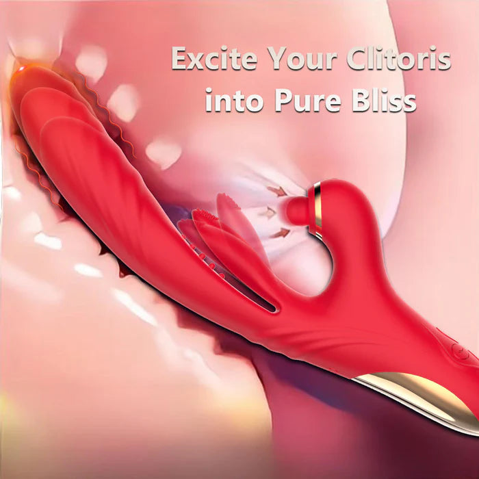 5 IN 1 thrusting vibrator with licking, vibration, heating and clit tapping